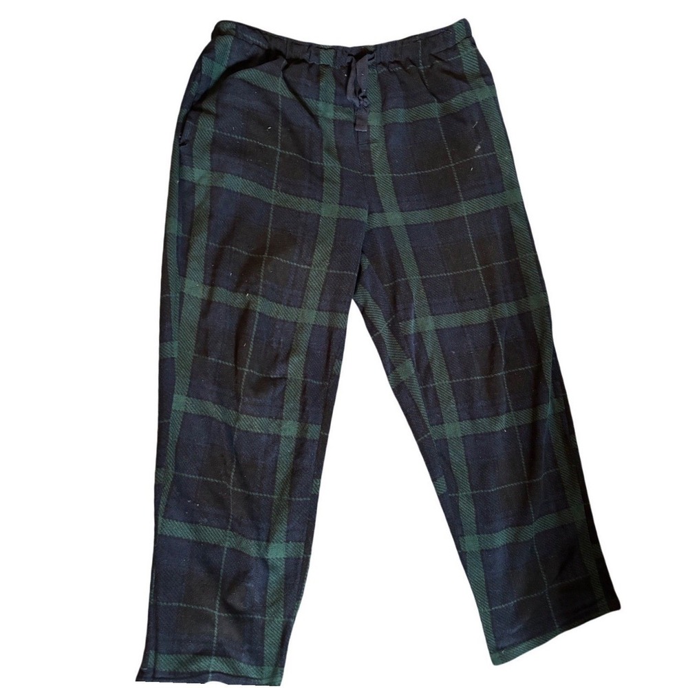 Perry Ellis Portfolio Mens Green Navy Blue Plaid Fleece Pajama Pants